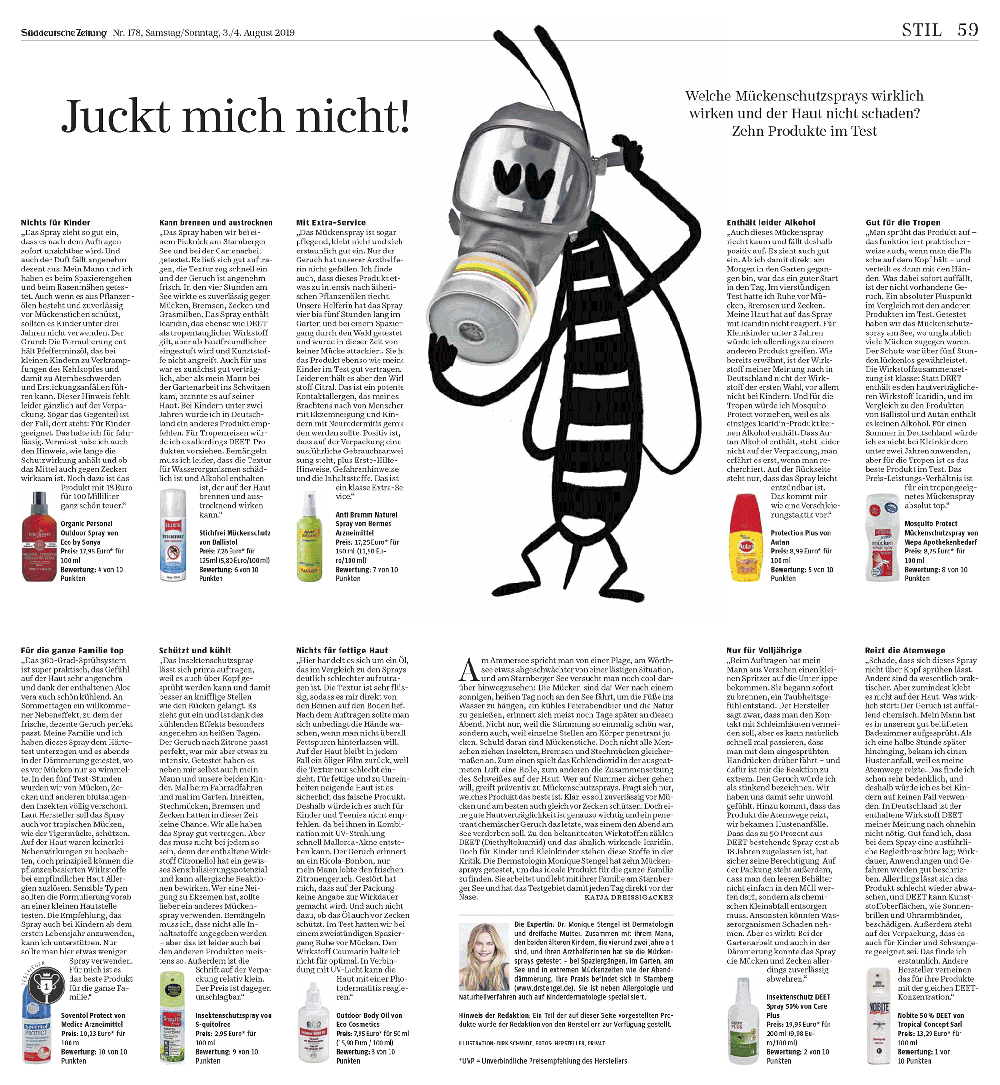 Mueckenspray-Test Artikel von Dr. Monique Stengel - SZ-August 2019